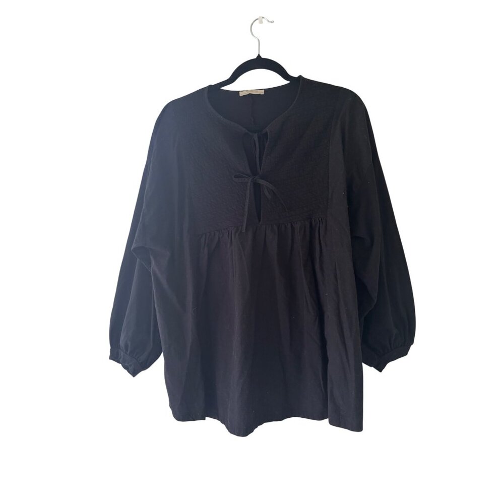 Zara Trafaluc Black Quilted Baby Doll Long Sleeve Top M